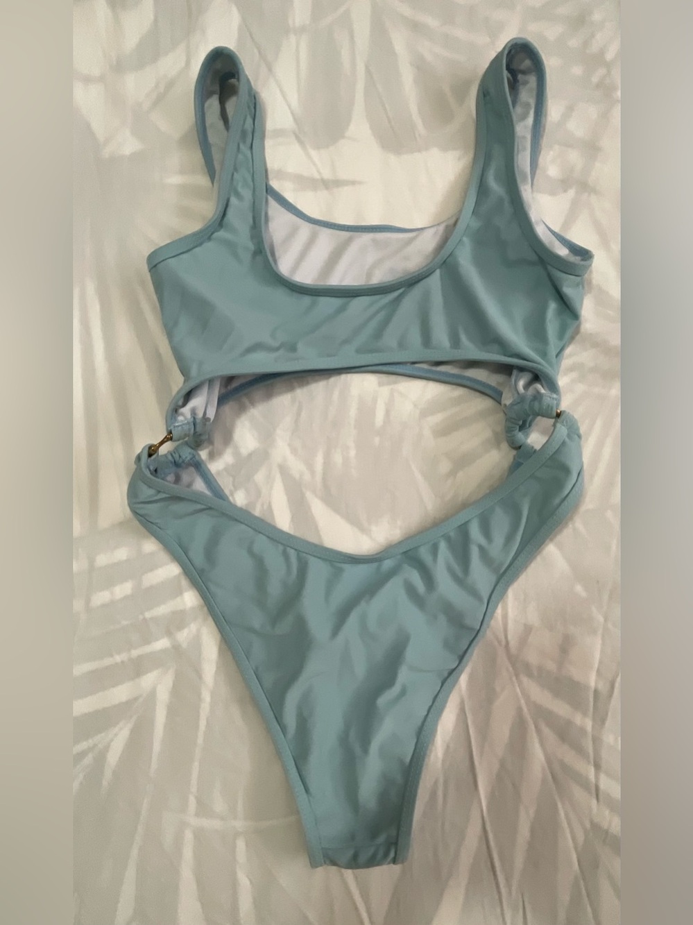 SHEIN Light Blue Cutout One-Piece Swimsuit with Ring Details